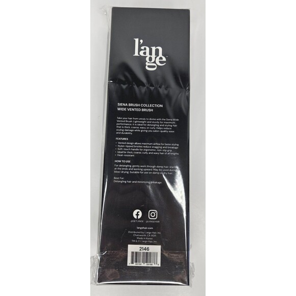 L'ANGE HAIR Siena Wide Vented Hair Brush Detangle with Nylon Bristle Black 2146 - Picture 2 of 3